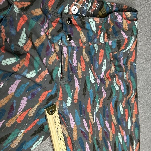 Shredly Shorts Womens 4 Gray Feather Print Mountain Bike Cycling Trail Pockets - Picture 10 of 12